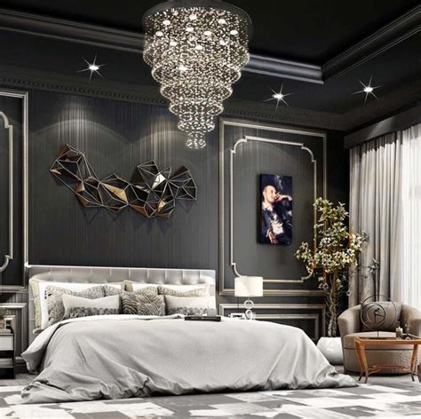 luxurious bedroom with black bedding