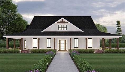 This 3-bedfarmhouse plan features a wrap-around porch that emulates
