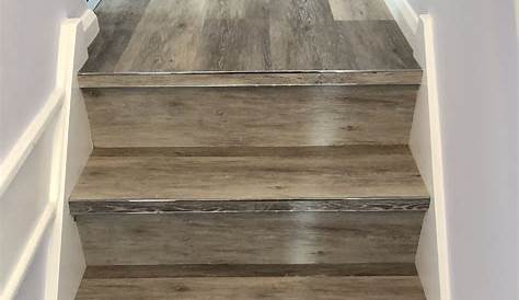 Luxury Vinyl Plank On Stairs With White Risers Vinyl Floors
