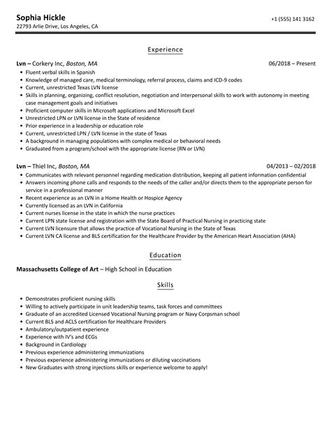 Lvn Resume Sample With Experience Resume