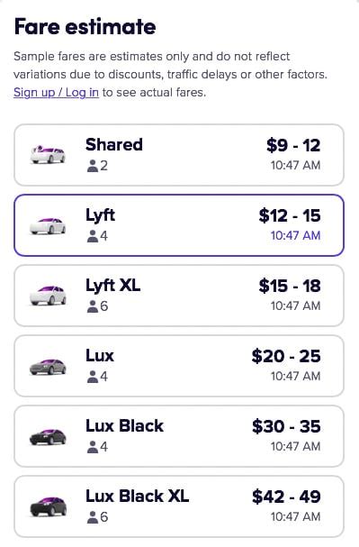 lyft estimate ride