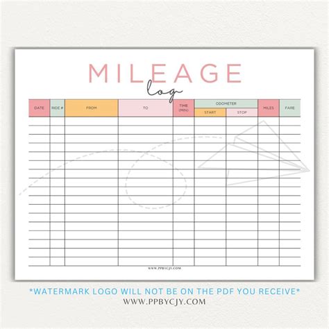 Lyft Mileage Log Printable