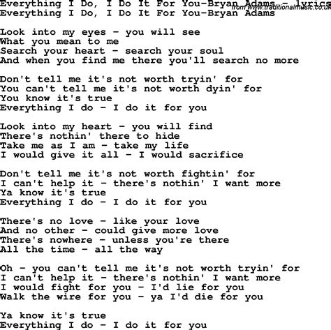 Love Song Lyrics forEverything I Do, I Do It For YouBryan Adams