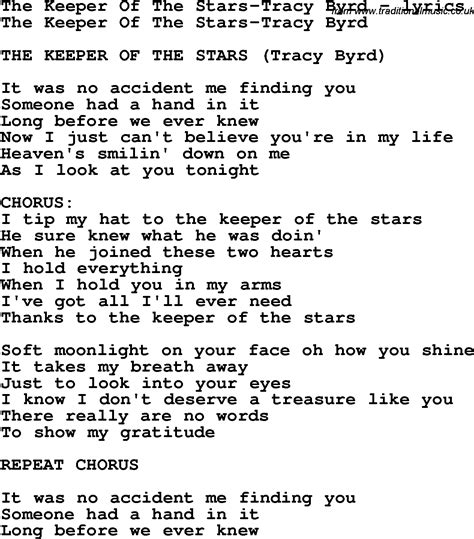 Tracy Byrd the keeper of the stars heart lyrics poster canvas Bassetshirt