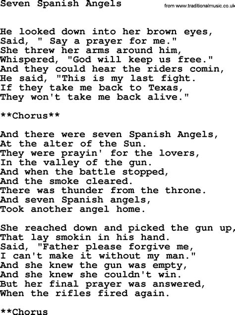 lyrics for seven spanish angels song
