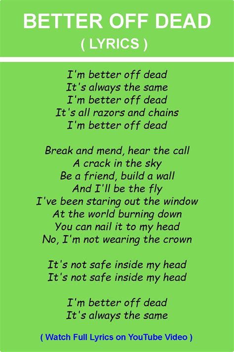 Lyrics of Better Off Dead