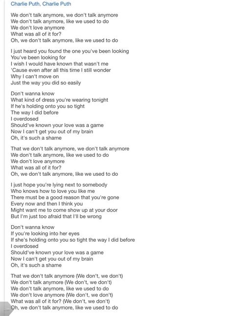 lyrics of we don't talk anymore