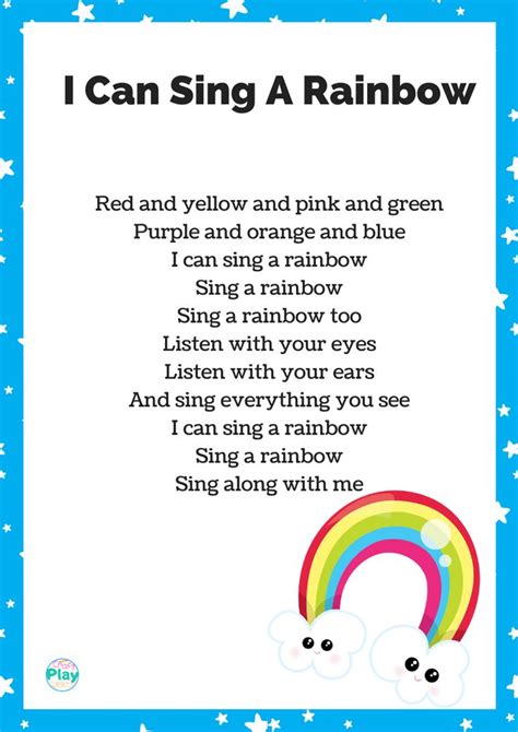 A worksheet with the rainbow song lyrics and a coloring activity