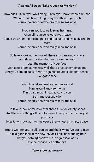 Phil Collins Take a look at me now lyrics in 2019 Best song lyrics