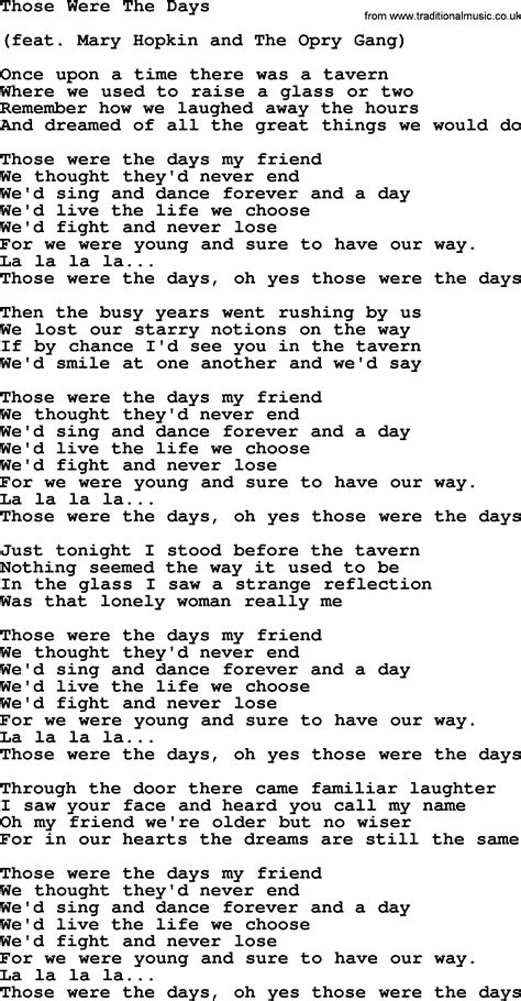 lyrics those were the days