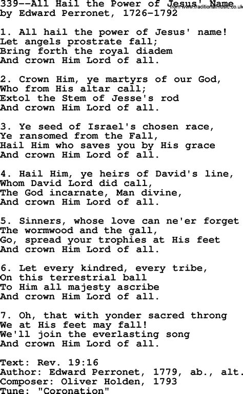 Lyrics To All Hail The Power Of Jesus Name