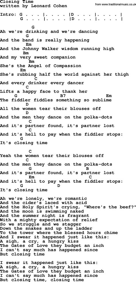 Closing Time Leonard Cohen Lyrics Ah we're drinking an… Flickr
