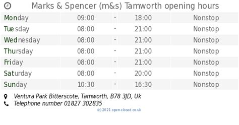 m and s tamworth opening times today