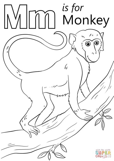 m is for monkey coloring page printable template