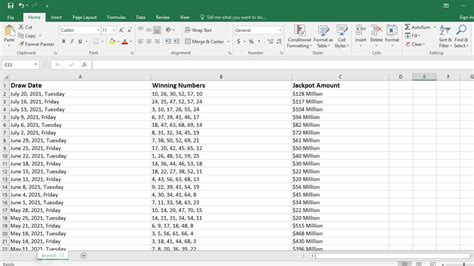 m millions winning numbers spreadsheet