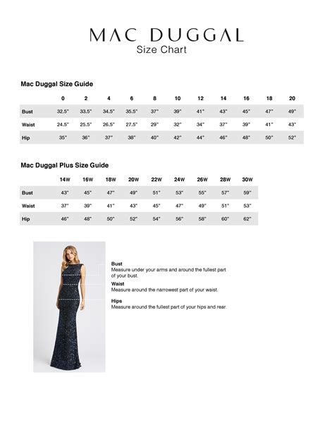 mac duggal dresses size chart