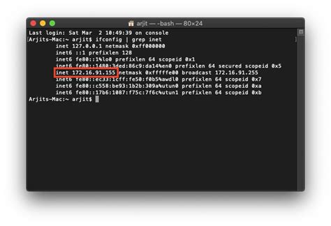 mac terminal command to check ip
