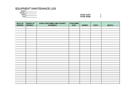 Machine Maintenance Log Book Format Excel Templates