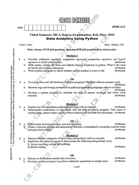 machine learning and data analytics using python vtu question papers