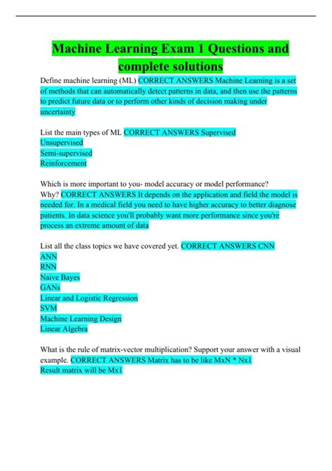 machine learning exam questions and answers pdf