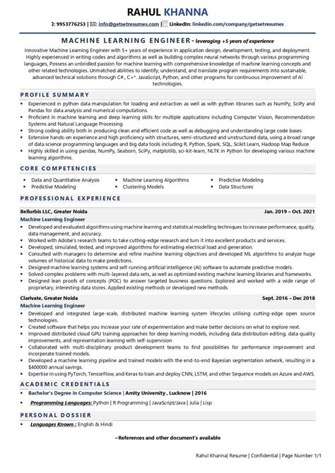 machine learning sample resume