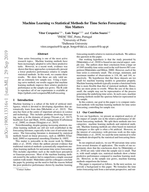 machine learning vs statistical methods for time series forecasting size matters
