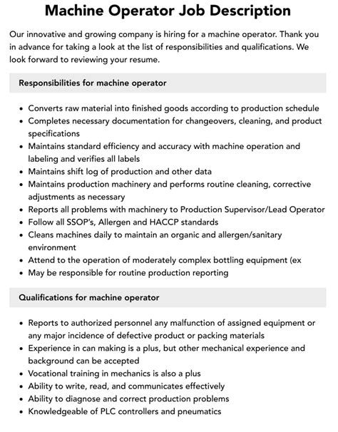 machine operator skills list