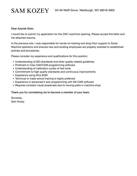 machinist cover letter template