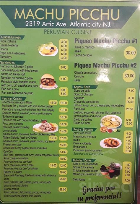 machu picchu peruvian grill menu