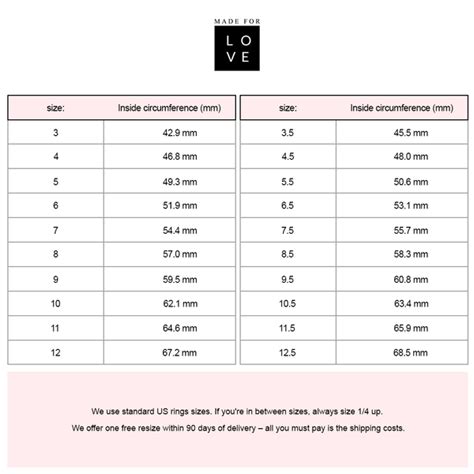 Made With Love Size Chart