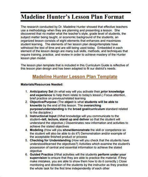 Madeline Hunter Lesson Plan Format Printable