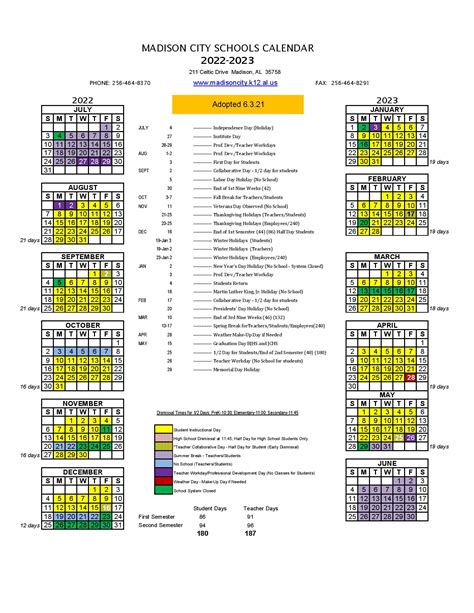 Madison City Schools Calendar 2024-21
