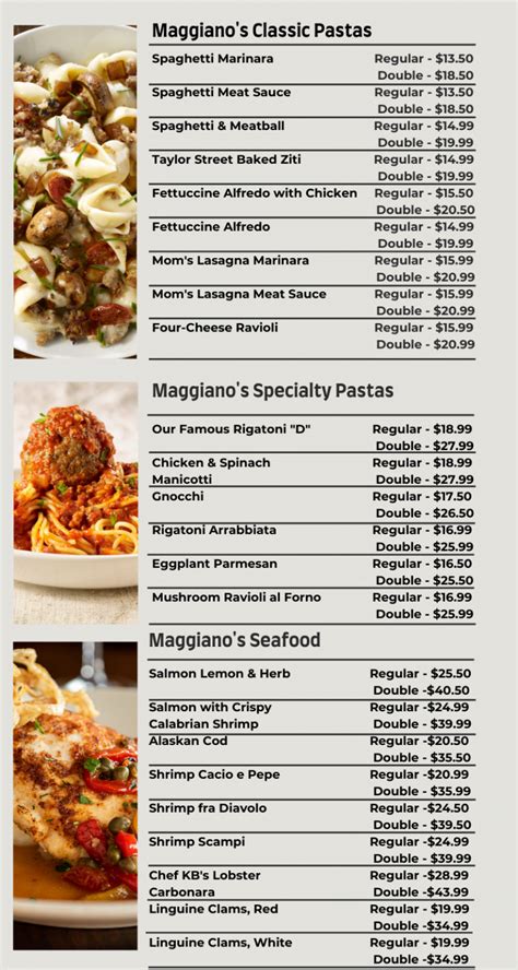 maggiano's dinner menu with prices