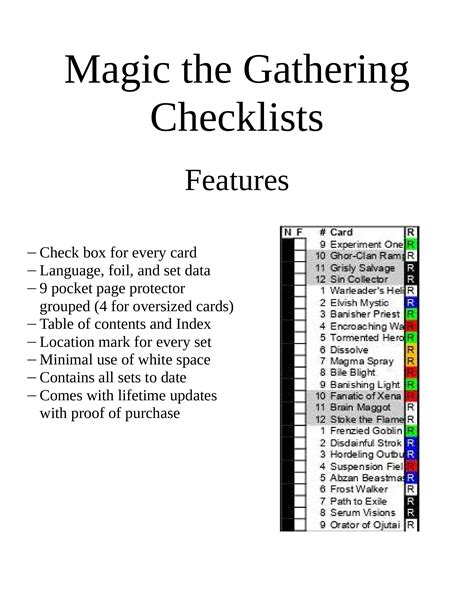Magic The Gathering Checklists Printable