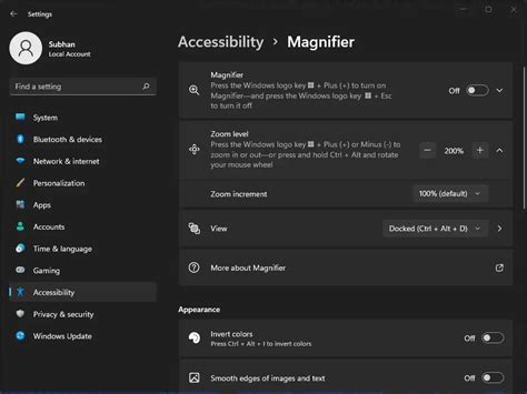 Magnifier Accessibility Option In Windows