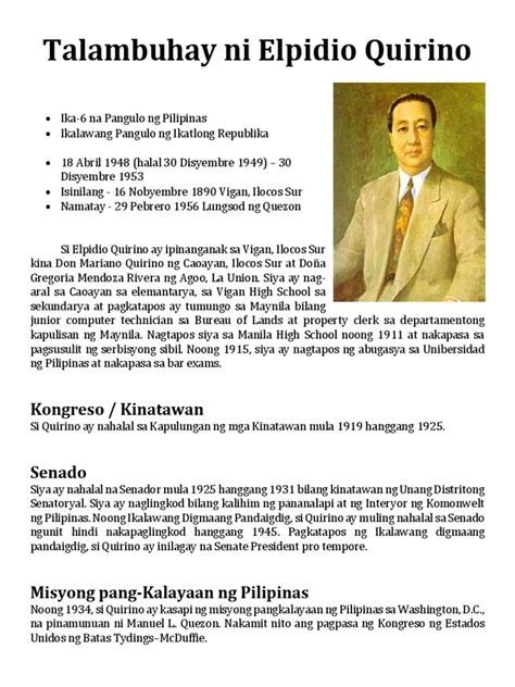 maikling talambuhay ni elpidio quirino