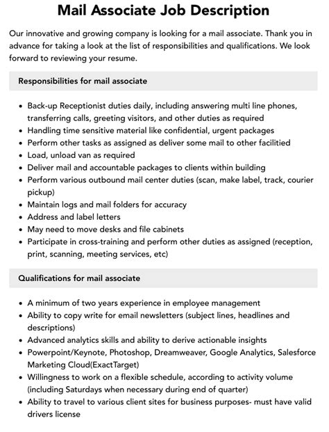 Mail Associate Job Description