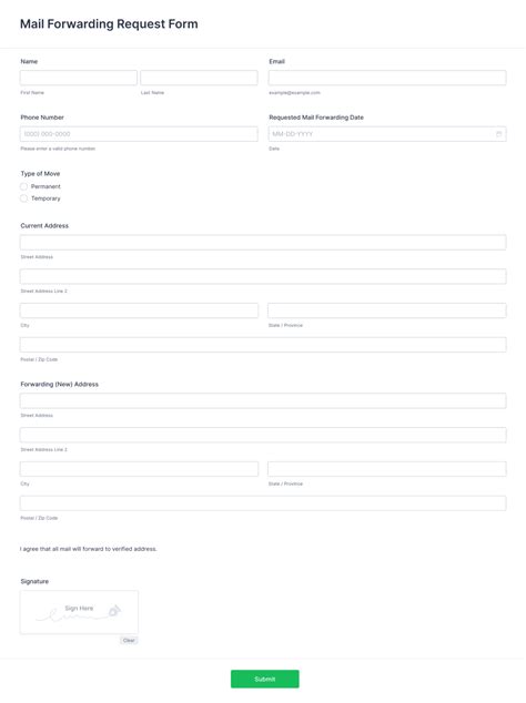 mail forwarding request form template