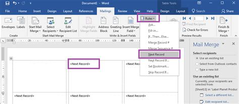 mail merge labels from excel next record