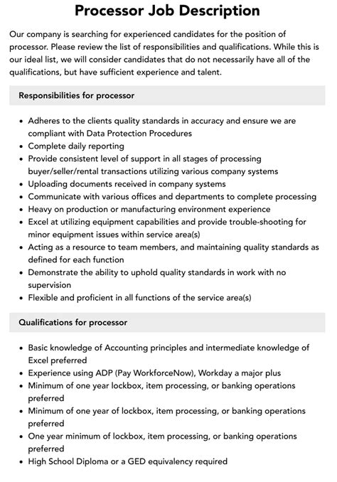 Mailroom Processor Job Description