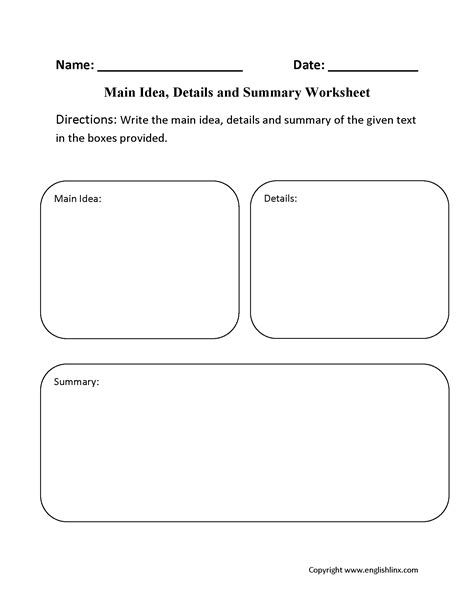 Main Idea Summary Worksheets