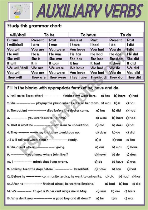 main verb and auxiliary verbs exercises with answers pdf