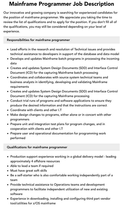 mainframe systems programmer job description