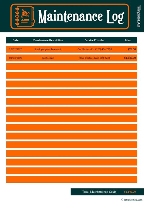 43 Printable Vehicle Maintenance Log Templates ᐅ TemplateLab