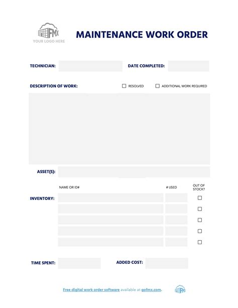 Maintenance Work Order Request Template