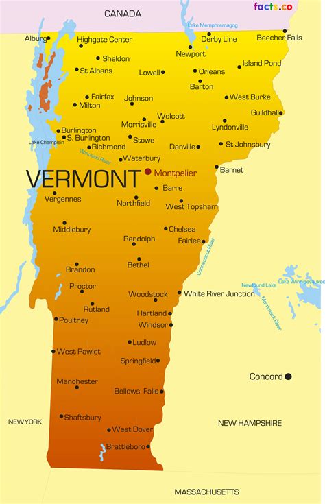 Major Cities In Vermont Map