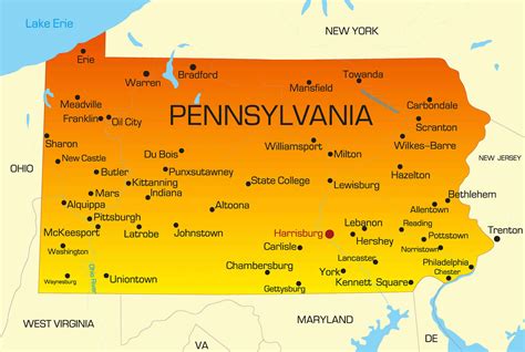 Detailed map of Pennsylvania state,in vector format,with county borders