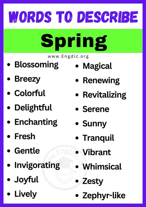 make a list of words to describe spring
