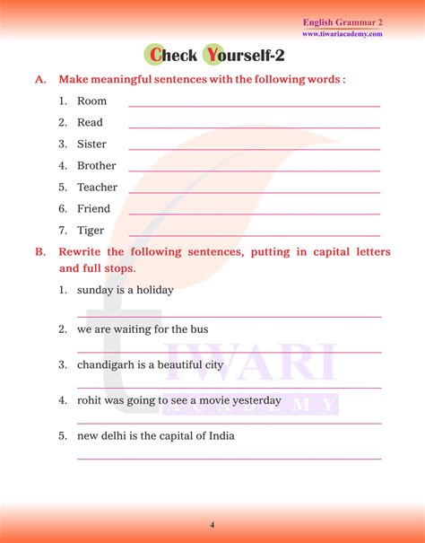 make sentence for class 2 with answers