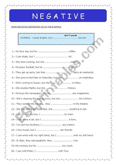 make the sentences negative exercises